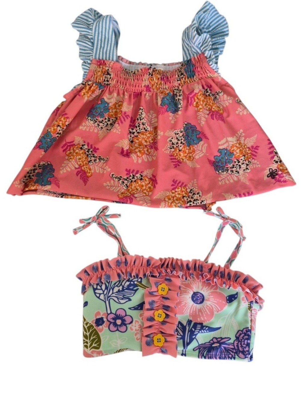 Matilda Jane Lot of 2 Girls Swim Tops Ruffle Floral Size 6